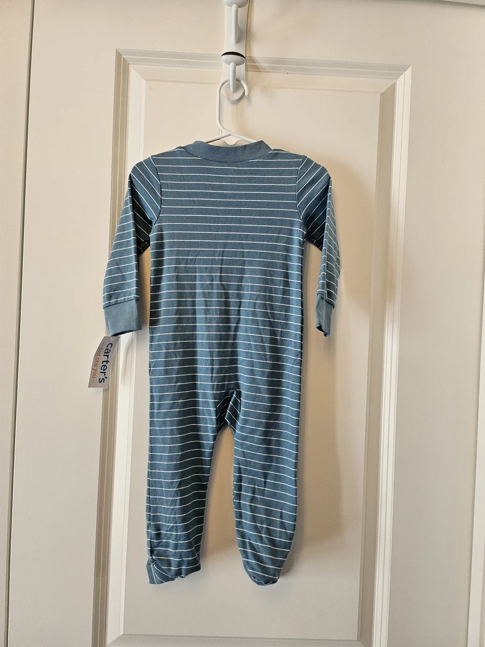 NEW Carter's Blue Striped 'Little Brother' Footed One-Piece 9m